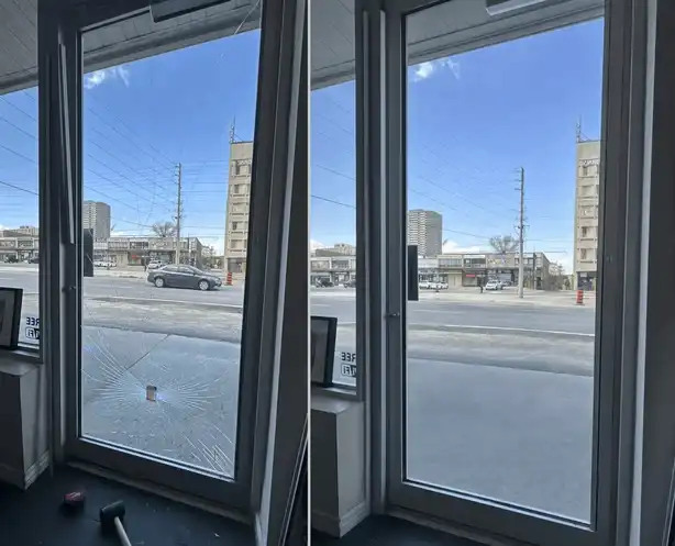 Commercial glass repair before and after